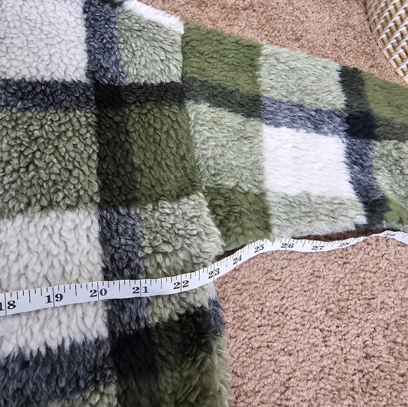 Madewell (Re)sourced Sherpa Popover Tunic Jacket in Plaid Olive Surplus Size S - Picture 14 of 16